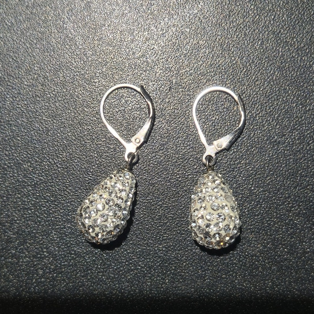 Vintage 925 Sterling Silver Leverback Earrings - Made With Swarovski Crystal - Picture 2 of 11